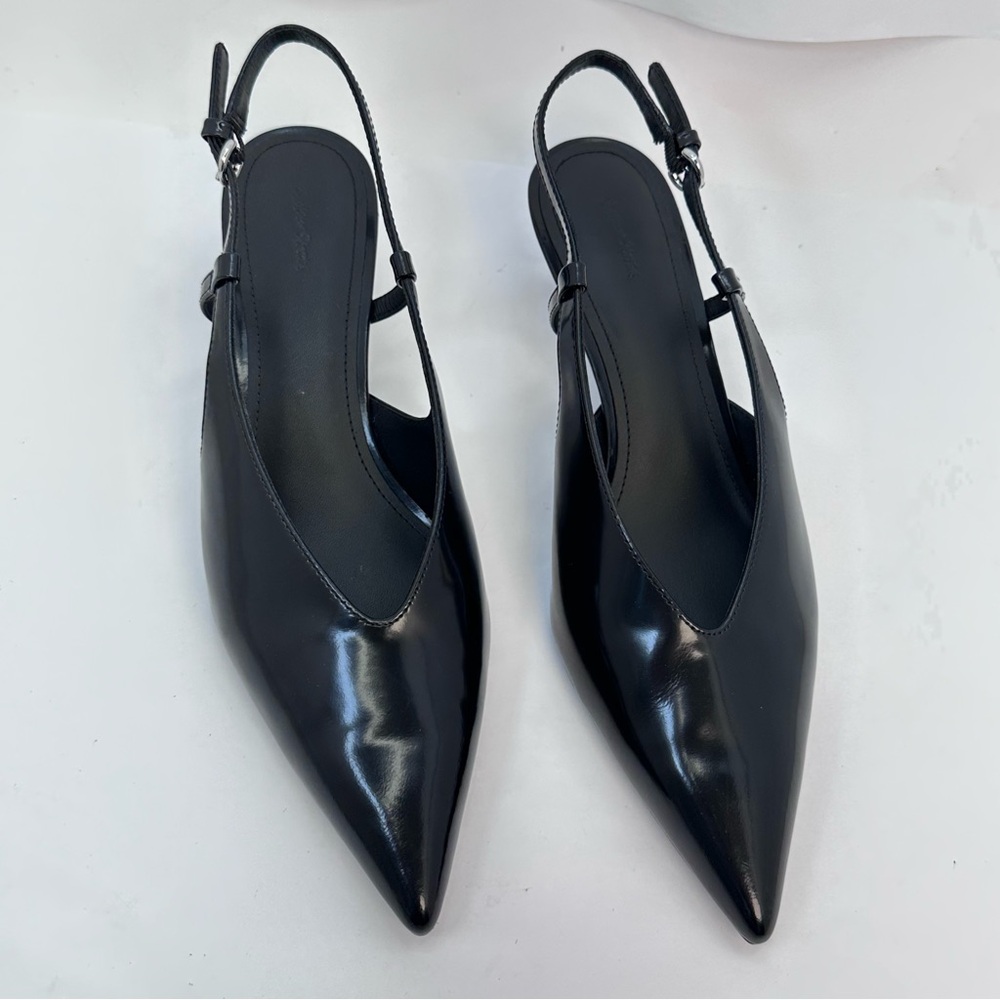 & Other Stories Slingback Pumps in Black leather pointed toe kitten heel - Picture 2 of 9